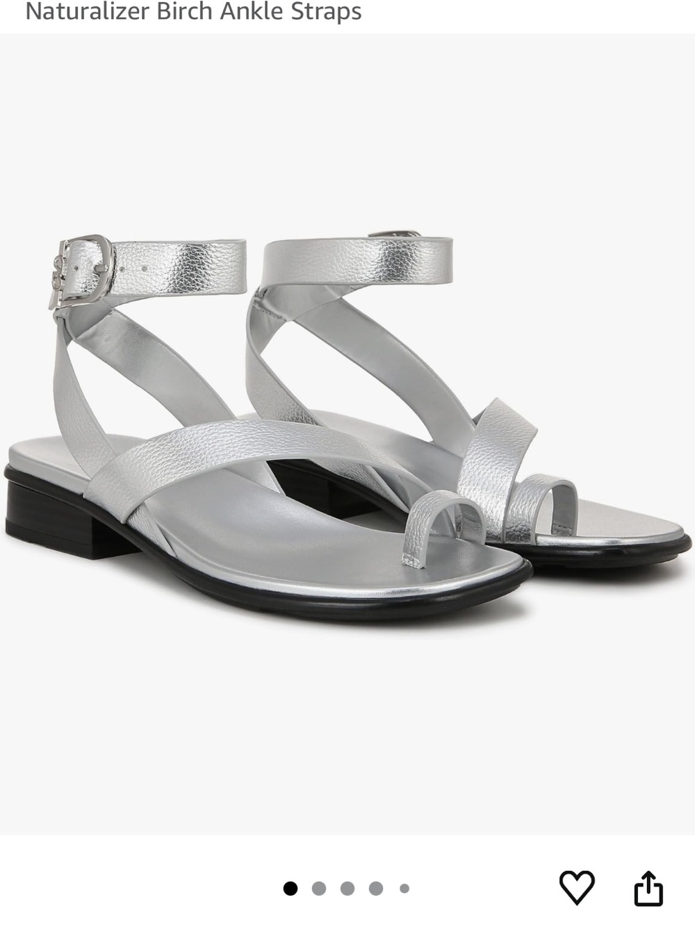 Naturalizer Birch Silver Metallic Leather Toe Loop Sandals Size 9 Comfort Flat - Picture 9 of 10